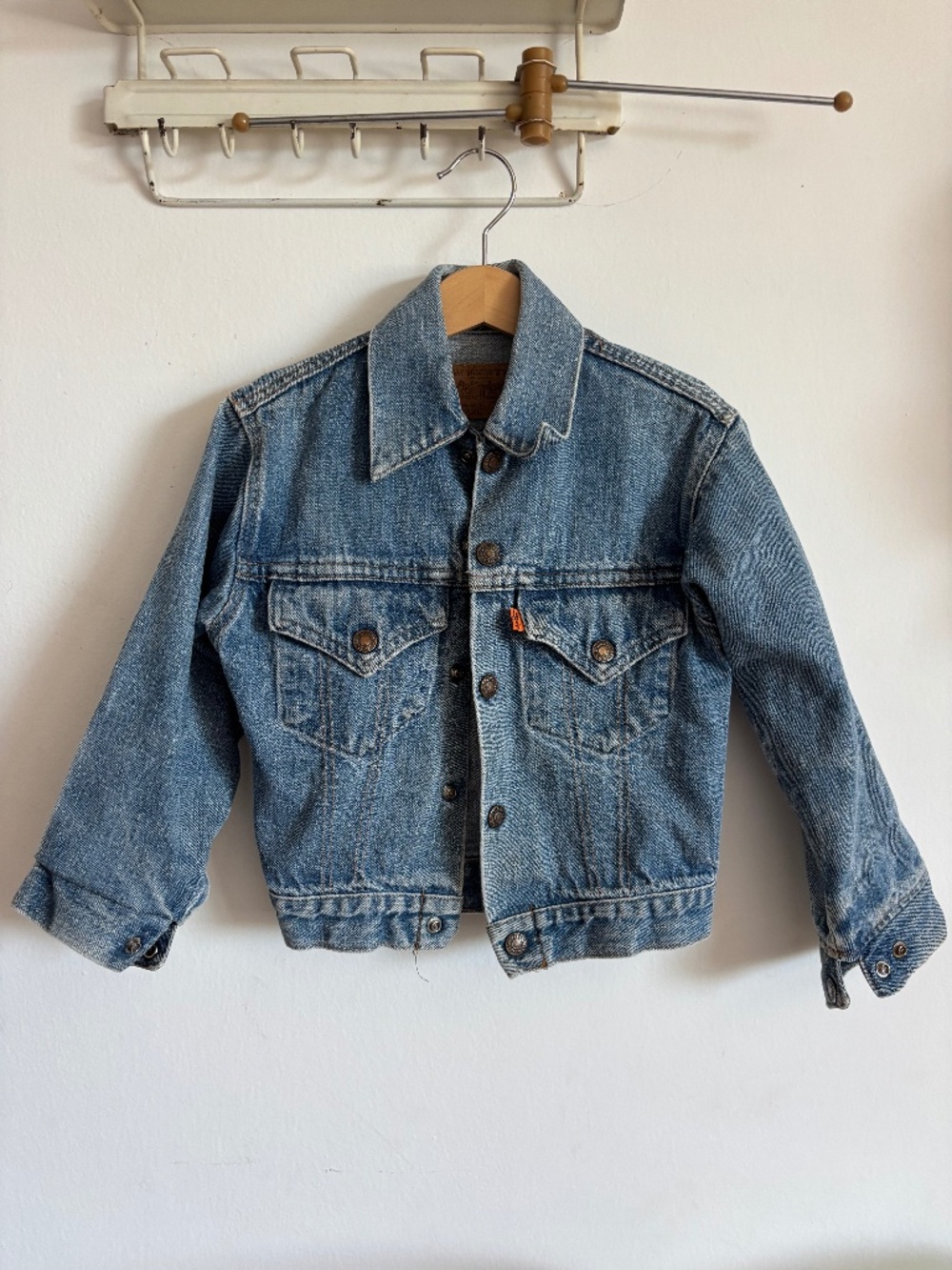 Vintage Kids Levis Original Orange Tab Denim Jacket Faded Jean Size 8